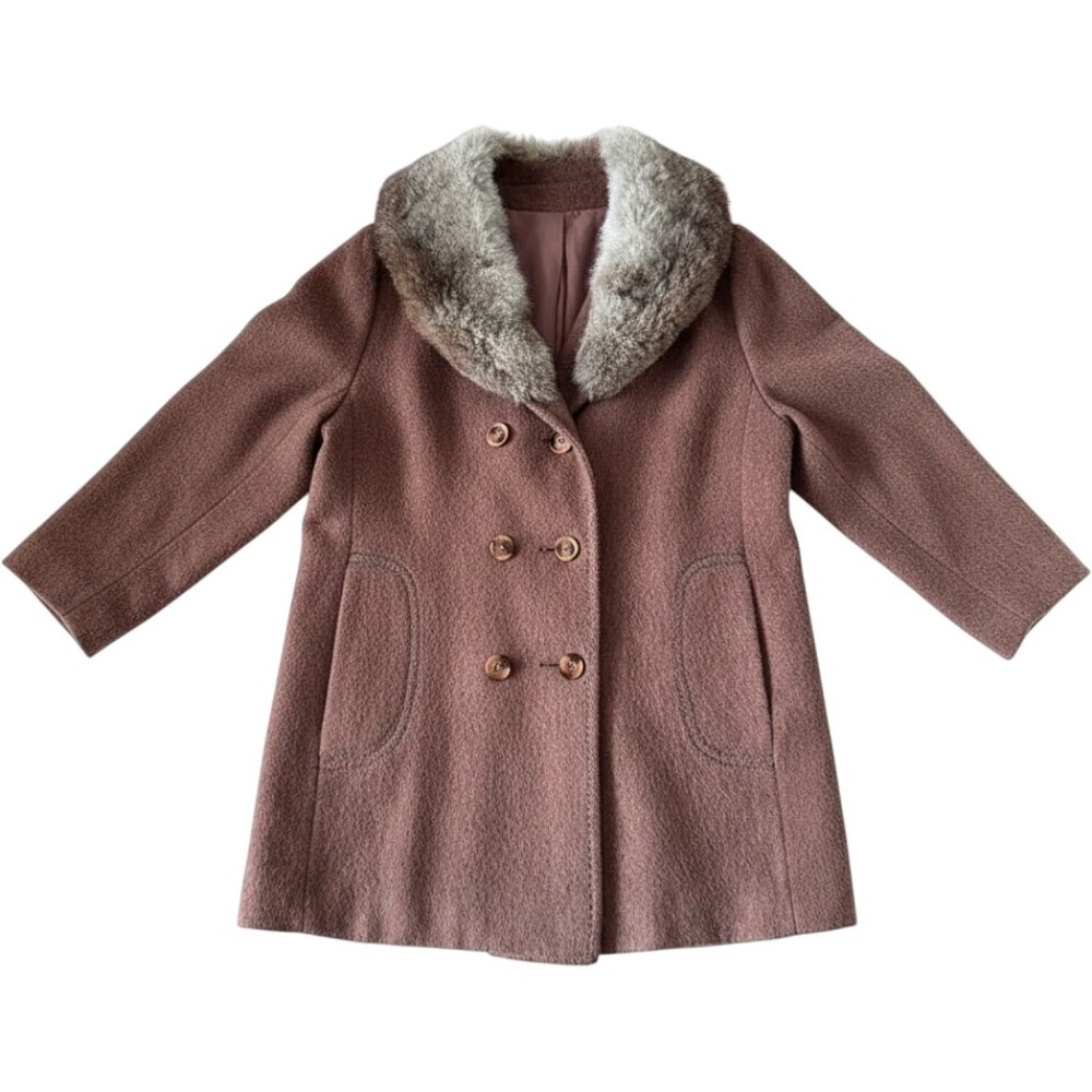 Sears Fashions Vintage Coat M Brown Faux Fur Collar Wool Blend ILGWU 70s Retro